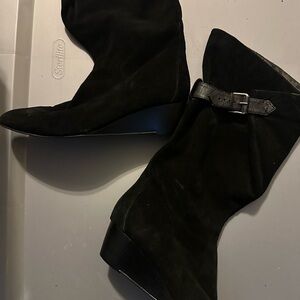Nine West Black Suede Wedge Boots